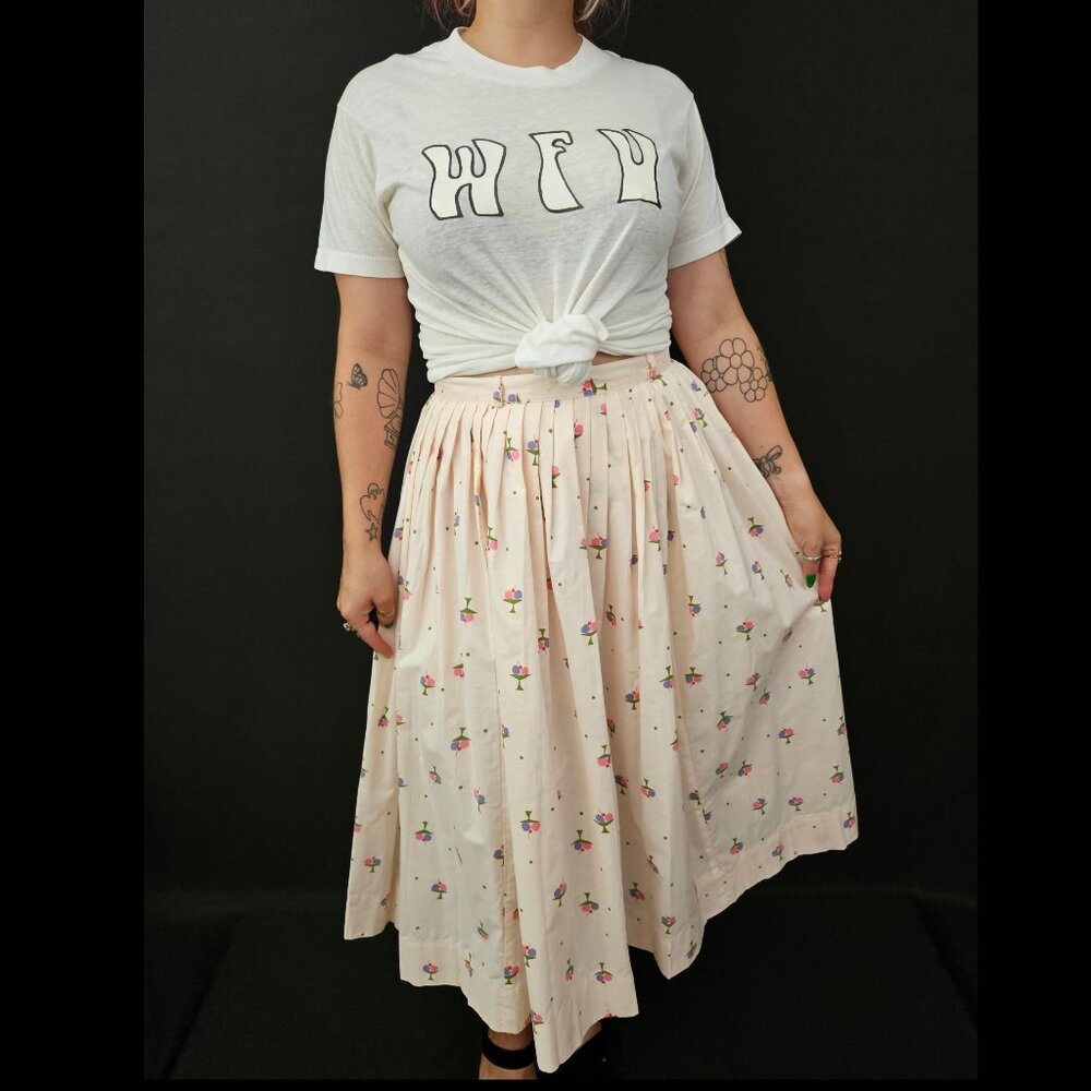 50s Pink Sundae Novelty Print Pleated Skirt